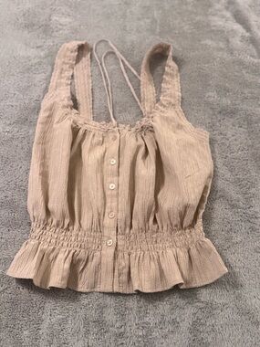 American Eagle Lace Strap Smocked Peplum Top - Beige - Size XS